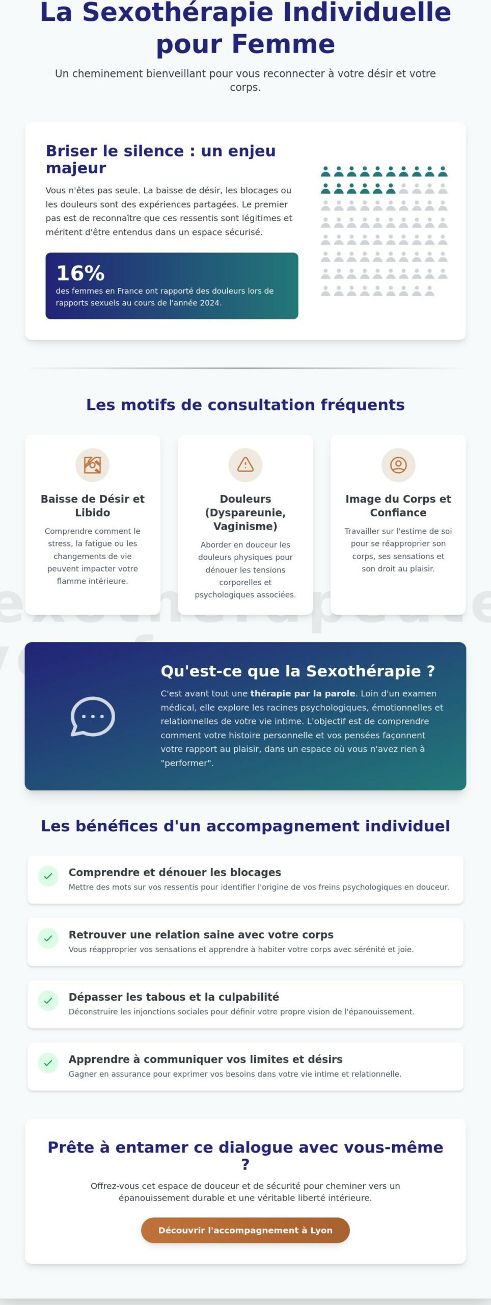 Sexothérapie individuelle pour femme : Retrouver son épanouissement intime à Lyon - Infographic